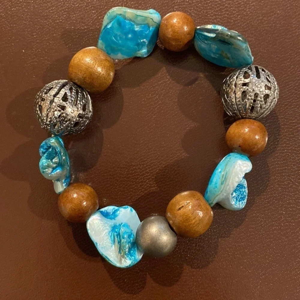 TWO stone and bead stretch bracelets.
